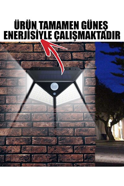 38 MBM Güneş Enerjili Solar Lamba 100 Ledli Hareket Sensörlü Duvar Tipi Su Ge...