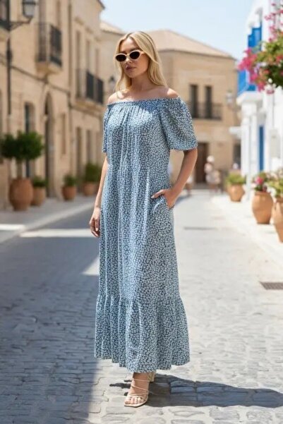 Cool & Sexy Φόρεμα Μάντονα με μπλε λουλουδάτο σχέδιο – Ελαφρύ και άνετο καλοκ...