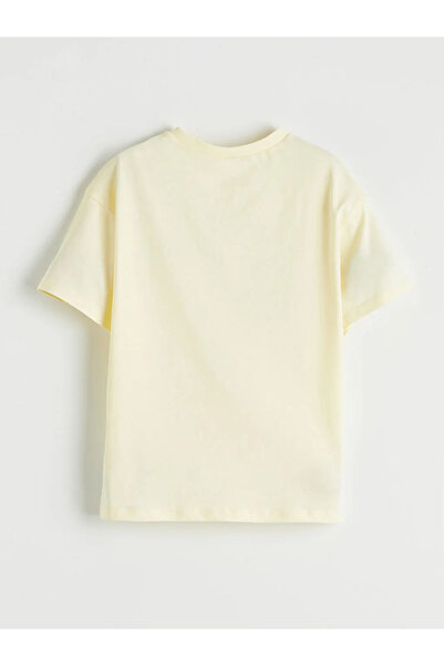 LC Waikiki Κίτρινο μπλουζάκι για κορίτσια με στάμπα και λαιμόκοψη ποδηλάτου