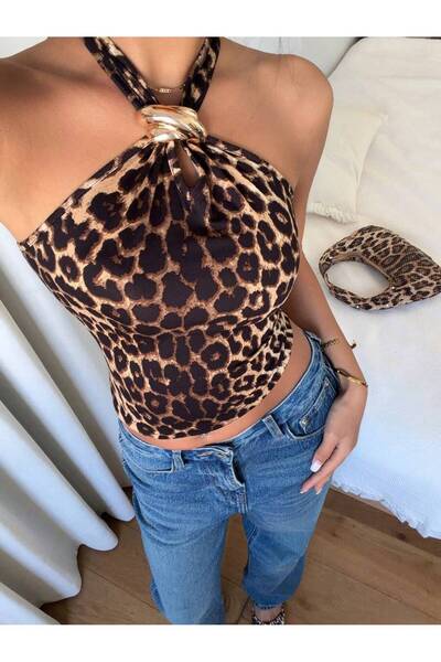 randevu Ελαστικό υφασμάτινο μπουστιέ λεοπάρ με αγκράφα