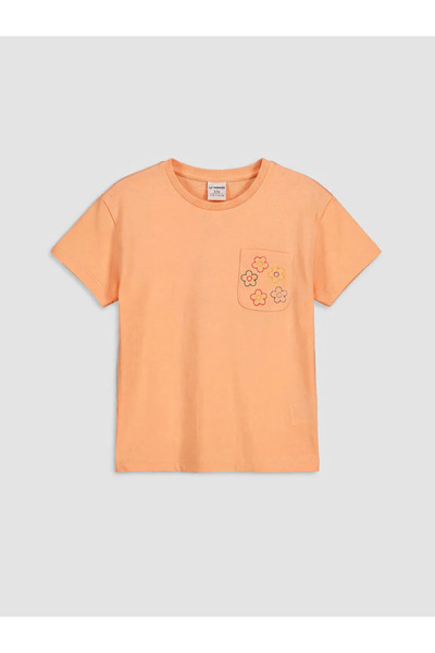 LC Waikiki Tricou pentru fete cu broderie Coral Crew Neck