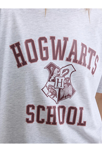 LC Waikiki Γκρι μπλουζάκι με λαιμόκοψη ποδηλάτου και στάμπα Χάρι Πότερ για γυ...