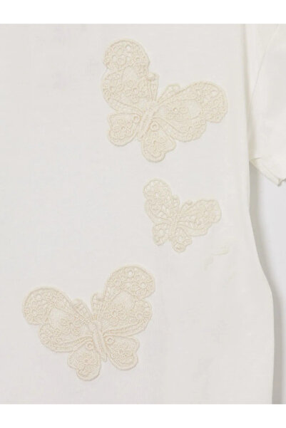 LC Waikiki Tricou pentru fete cu broderie fluture alb