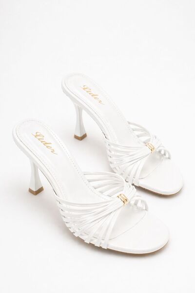 LDR Γυναικείες παντόφλες με τακούνι, ανοιχτές στα δάχτυλα, με αγκράφα από λευ...