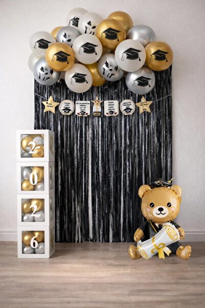 Patladı Gitti Graduation Party Set – Gray, Gold, and Black Colored Concept