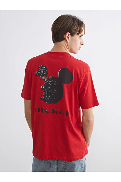 LC Waikiki Κόκκινο ανδρικό μπλουζάκι με στάμπα Μίκυ Μάους και κοντά μανίκια
