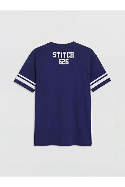 LC Waikiki Γυναικείο μπλουζάκι με στάμπα Navy Blue Crew Neck Stitch