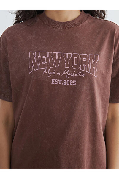 LC Waikiki Καφέ γυναικείο μπλουζάκι με στάμπα New York