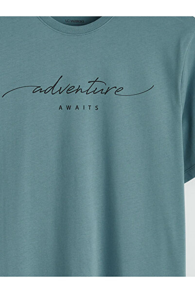 LC Waikiki Ανδρικό μπλουζάκι με στάμπα με λαιμόκοψη τιρκουάζ