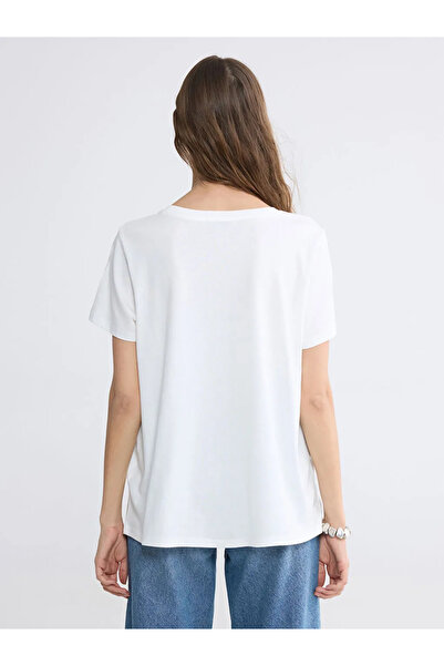 LC Waikiki Γυναικείο μπλουζάκι με λευκό λαιμόκοψη