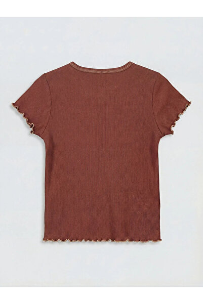 LC Waikiki Καφέ μπλουζάκι για κορίτσια με λεπτομέρεια φιόγκου σε σχήμα ποδηλάτου