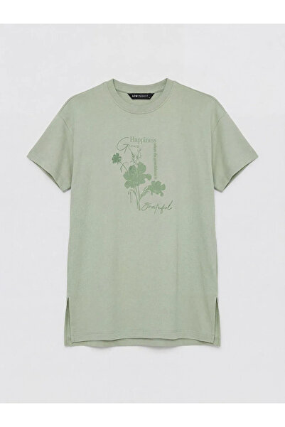 LC Waikiki Γυναικείο μπλουζάκι Green Crew Neck με τύπωμα