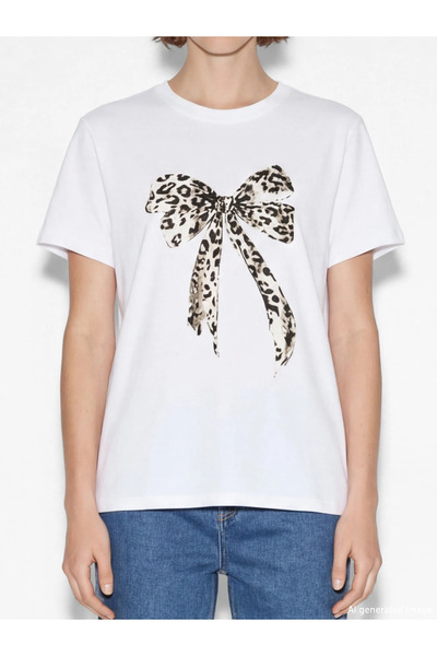 LC Waikiki Γυναικείο μπλουζάκι με στάμπα λευκού λεοπάρδαλης