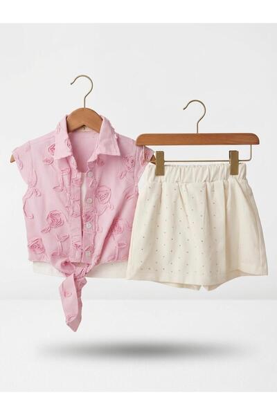 Miniminnakkidswear Pantaloni scurți cu pietre pentru fete, fustă, cămașă, set...
