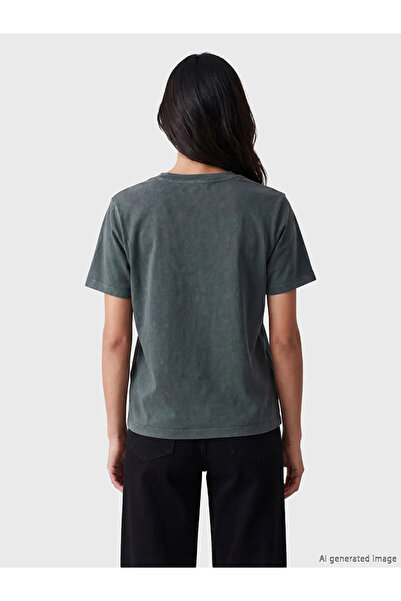 LC Waikiki Γυναικείο μπλουζάκι Anthracite Crew Neck Stone