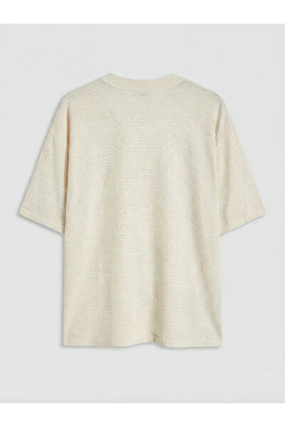 LC Waikiki Κίτρινο T-shirt με λαιμόκοψη Ριγέ για γυναίκες