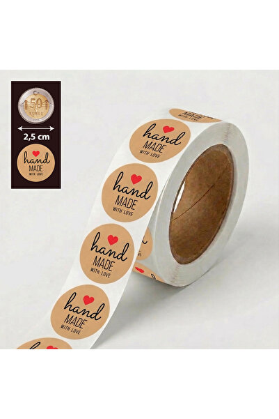 hdcw 500 ADET 2.5cm RULO YAPIŞKANLI "HANDMADE - EL YAPIMI" STICKER ETİKET HED...