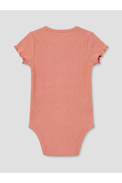 LC Waikiki Pink Crew Neck Ruffled Baby Girl 2-Piece Bodysuit