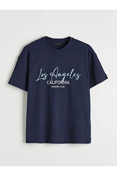 LC Waikiki Γυναικείο μπλουζάκι σε μπλε ναυτικό στυλ Los Angeles με στάμπα, ov...