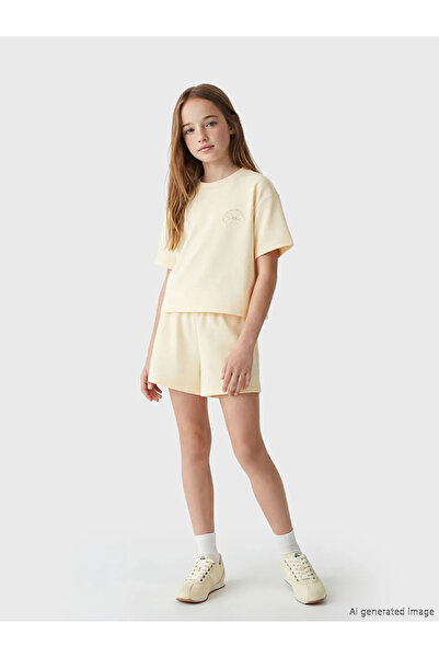 LC Waikiki Orange Printed Girls' Soft Touch T-Shirt and Shorts