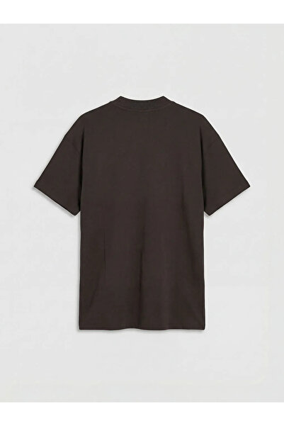 LC Waikiki Καφέ μπλουζάκι με λαιμόκοψη με τύπωμα για γυναίκες