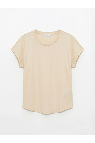 LC Waikiki Γυναικείο μπλουζάκι μπεζ Crew Neck