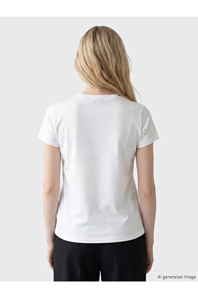 LC Waikiki Λευκό Κοντομάνικο T-Shirt Γυναικείο με Στρογγυλή Λαιμόκοψη