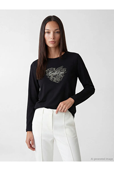 LC Waikiki Γυναικείο μπλουζάκι με στάμπα μαύρο Crew Neck