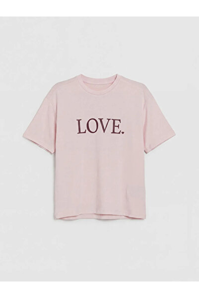 LC Waikiki Γυναικείο μπλουζάκι με ροζ λαιμόκοψη