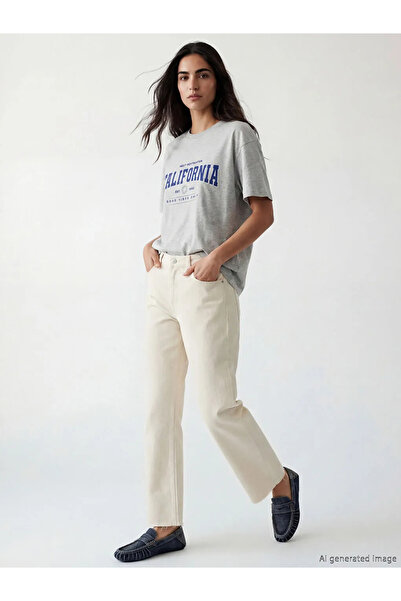 LC Waikiki Γκρι γυναικείο μπλουζάκι με στάμπα California Bike Neck