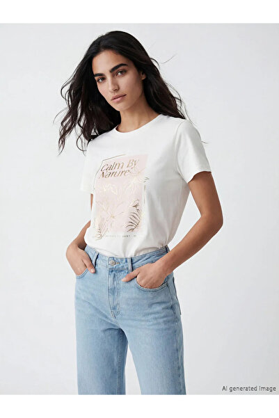 LC Waikiki Γυναικείο μπλουζάκι με λευκό λαιμόκοψη