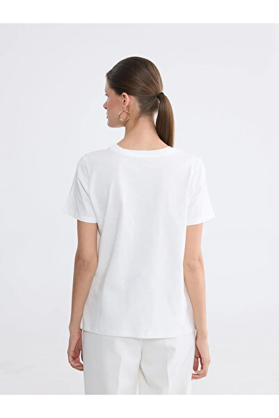 LC Waikiki Γυναικείο μπλουζάκι με λευκό λαιμόκοψη