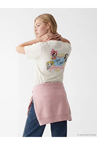 LC Waikiki Μπεζ γυναικείο μπλουζάκι με στάμπα PowerPuff Girls