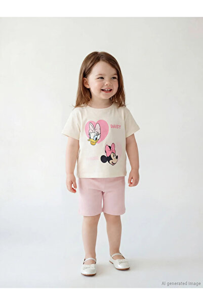 LC Waikiki Ekru Minnie Mouse Baskılı Kız Bebek Tişört ve Tayt