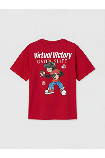 LC Waikiki Κόκκινο μπλουζάκι για αγόρια με στάμπα Red Nostalgic Monkey