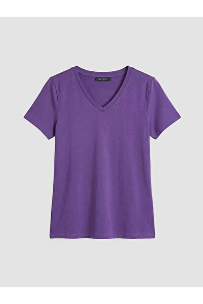 LC Waikiki Μωβ γυναικείο μπλουζάκι με λαιμόκοψη V