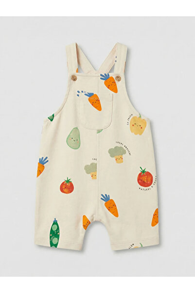 LC Waikiki Beige Printed Baby Boy Salopet and T-Shirt