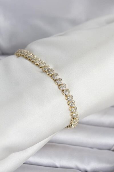 norsary Brass Gold Color Heart Model Row Zircon Stone Women's Bracelet