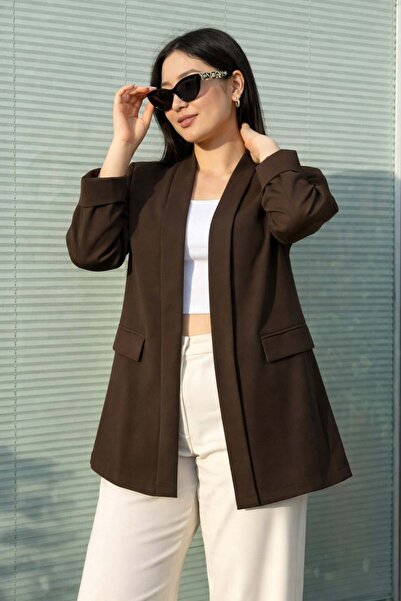 ModaPlaza Γυναικείο κοντό υφασμάτινο μπουφάν με διπλωμένους μανίκια και μεγάλ...