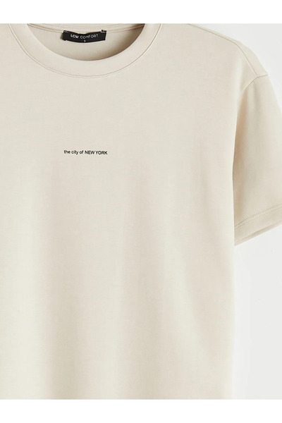 LC Waikiki Γυναικείο μπλουζάκι με στάμπα μπεζ Crew Neck