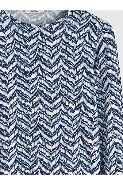 LC Waikiki Γυναικείο μπλουζάκι Blue Crew Neck Με σχέδιο