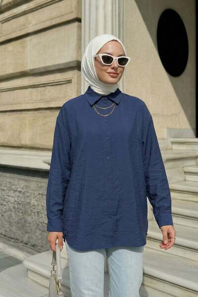Salih Çelebi Cămașă cu nasturi Hijab 612137 - ALBASTRU ÎNCHIS