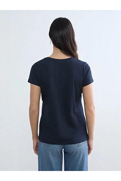 LC Waikiki Γυναικείο μπλουζάκι με στάμπα Navy Blue Crew Neck