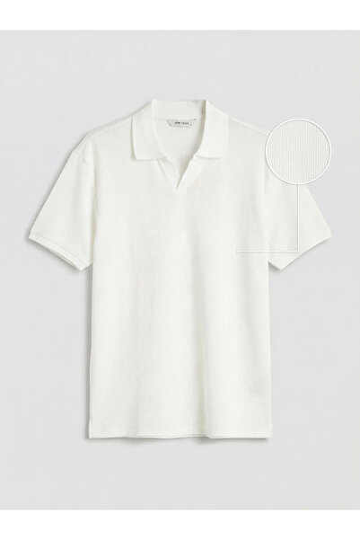 LC Waikiki Tricou alb cu guler polo țesătură pichet pentru bărbați