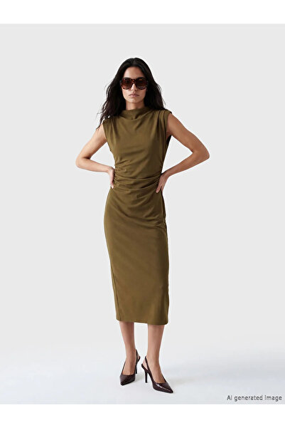 LC Waikiki Χακί φόρεμα μίντι με κορδόνι περίσφιξης και στενή εφαρμογή