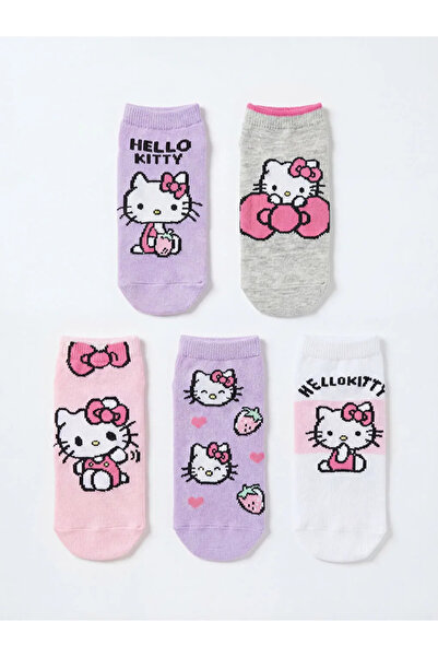 LC Waikiki Λιλά κάλτσες-μποτάκια για κορίτσια με στάμπα Hello Kitty, σετ 5 τε...