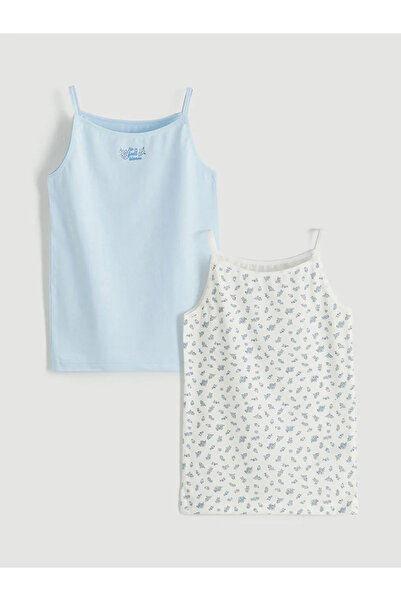 LC Waikiki Λευκό τετράγωνο γιακά με λουλουδάτο λουράκι για κορίτσια, σετ 2 τε...