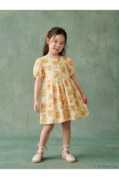 LC Waikiki Εκρού φόρεμα για κορίτσια με μανίκια μπαλόνι