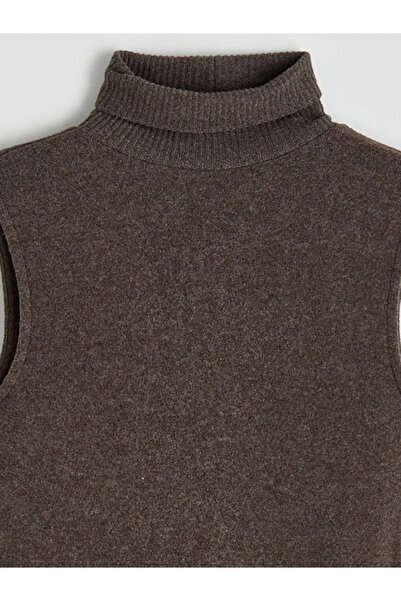 LC Waikiki Καφέ Πλεκτό Φόρεμα με Ζώνη στο Λαιμό