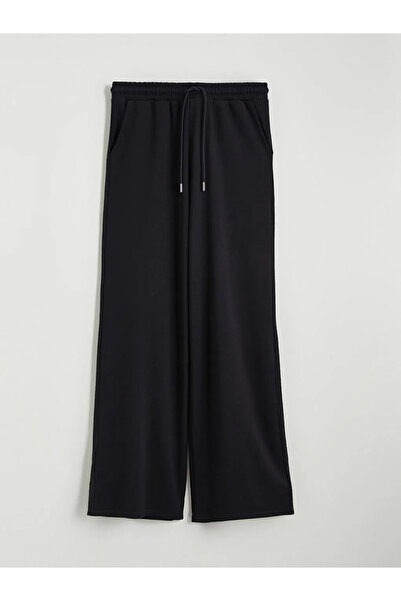 LC Waikiki Μαύρο γυναικείο χοντρό παντελόνι με ελαστική μέση